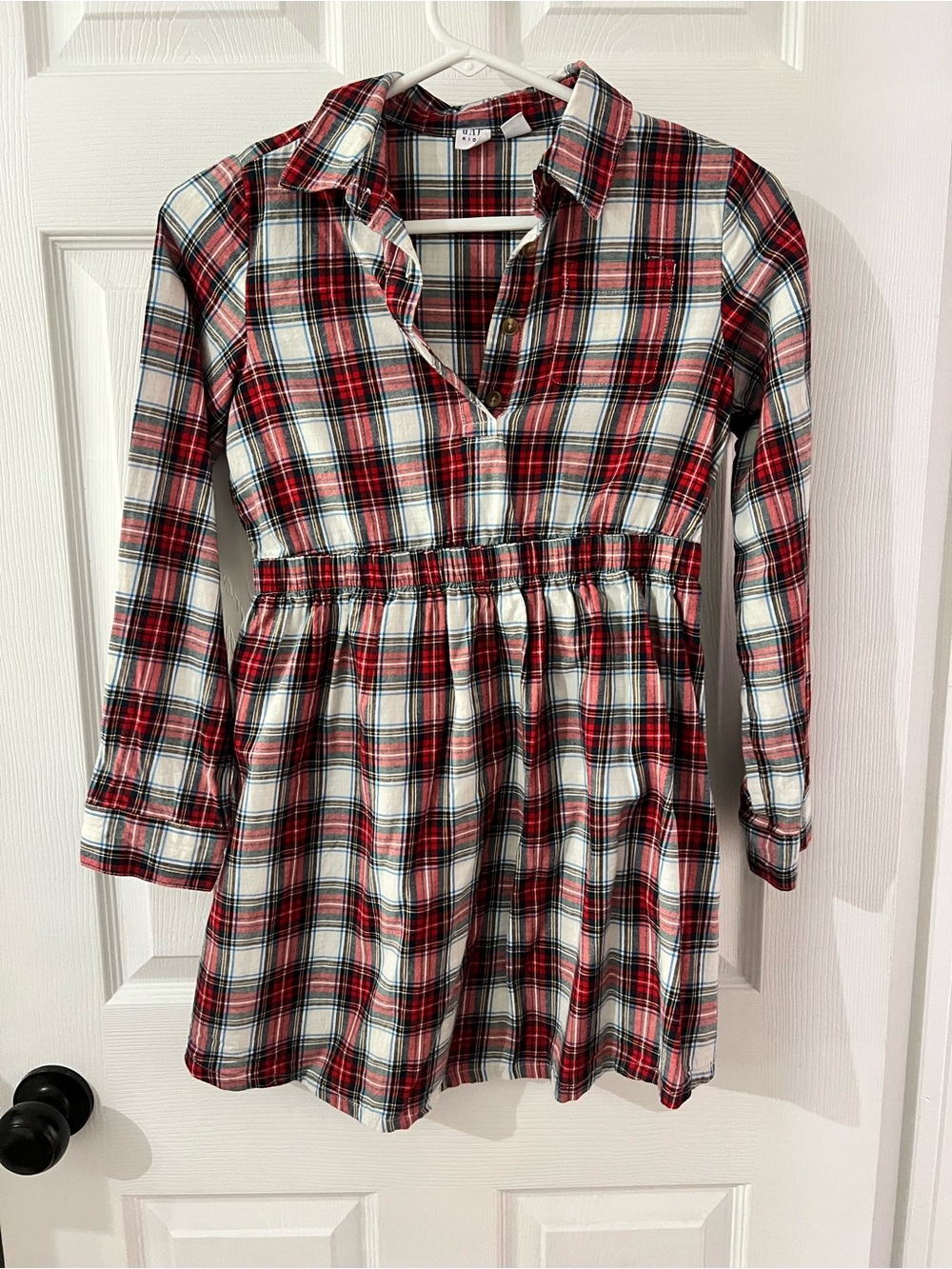 GAP Red and Cream Plaid Long-Sleeve Shirt Dress